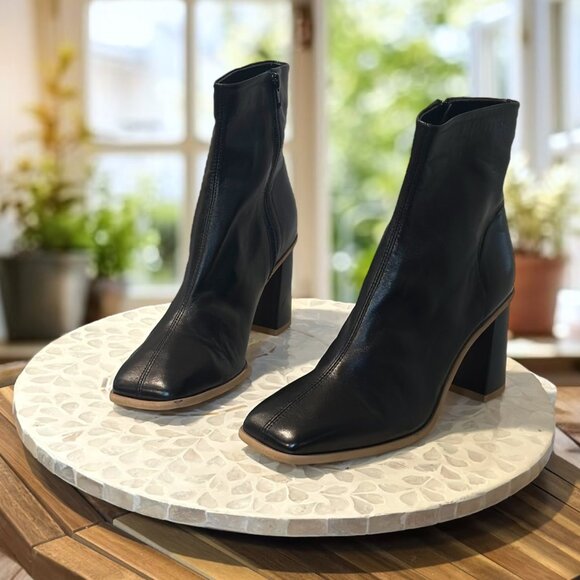 Free People Leather Sienna Ankle Boots Square Toe Block Heel Womens EU 38½ Black - Picture 4 of 11